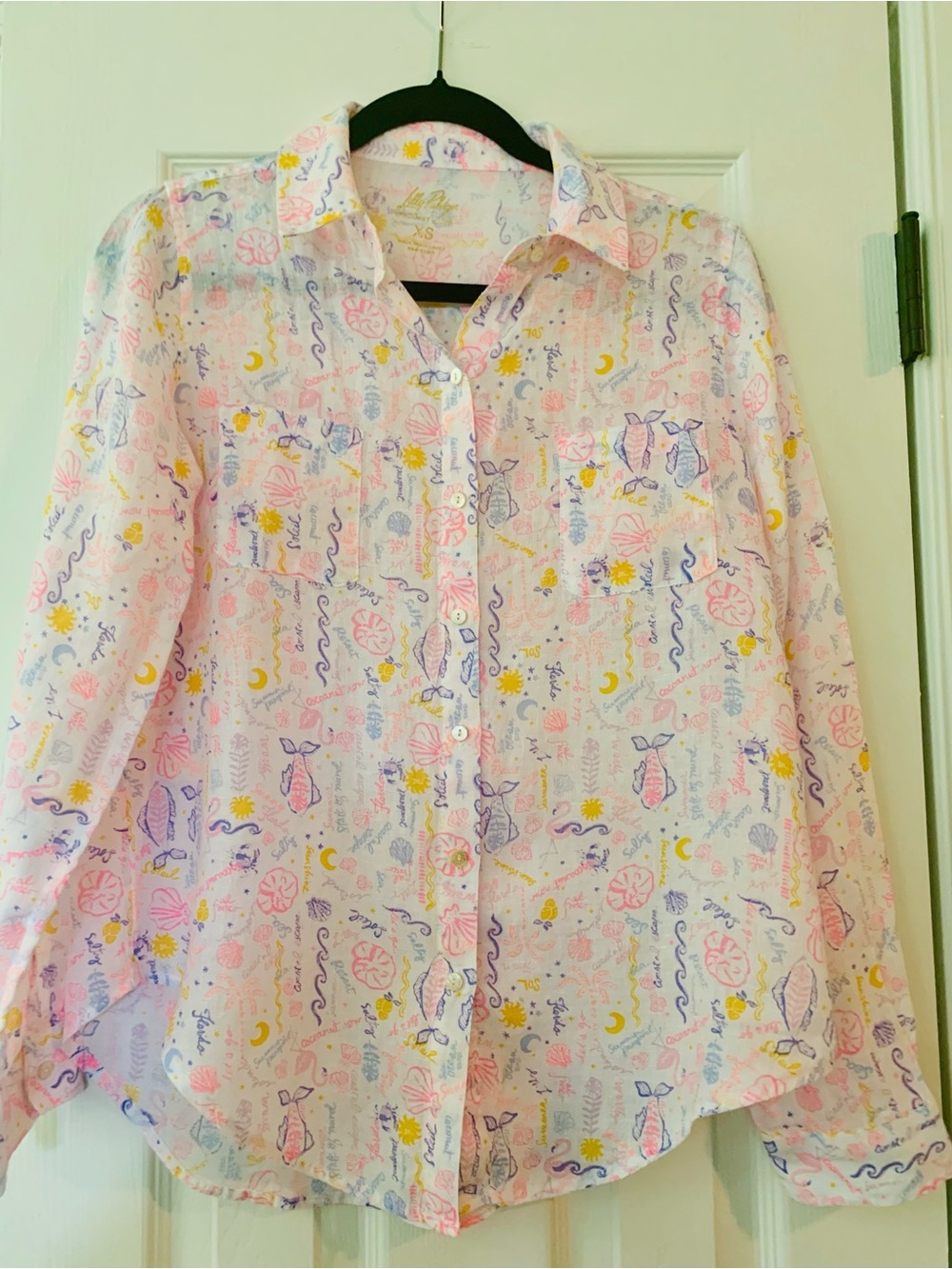 Lilly Pulitzer Sea View Button Down Top, Linen, Summer Serenade, Size XS